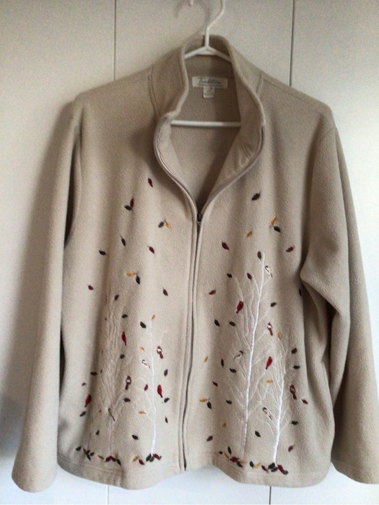 Tradition Sweaters - Beige Embroidered Zip-Front Women’s Cardigan Sweater